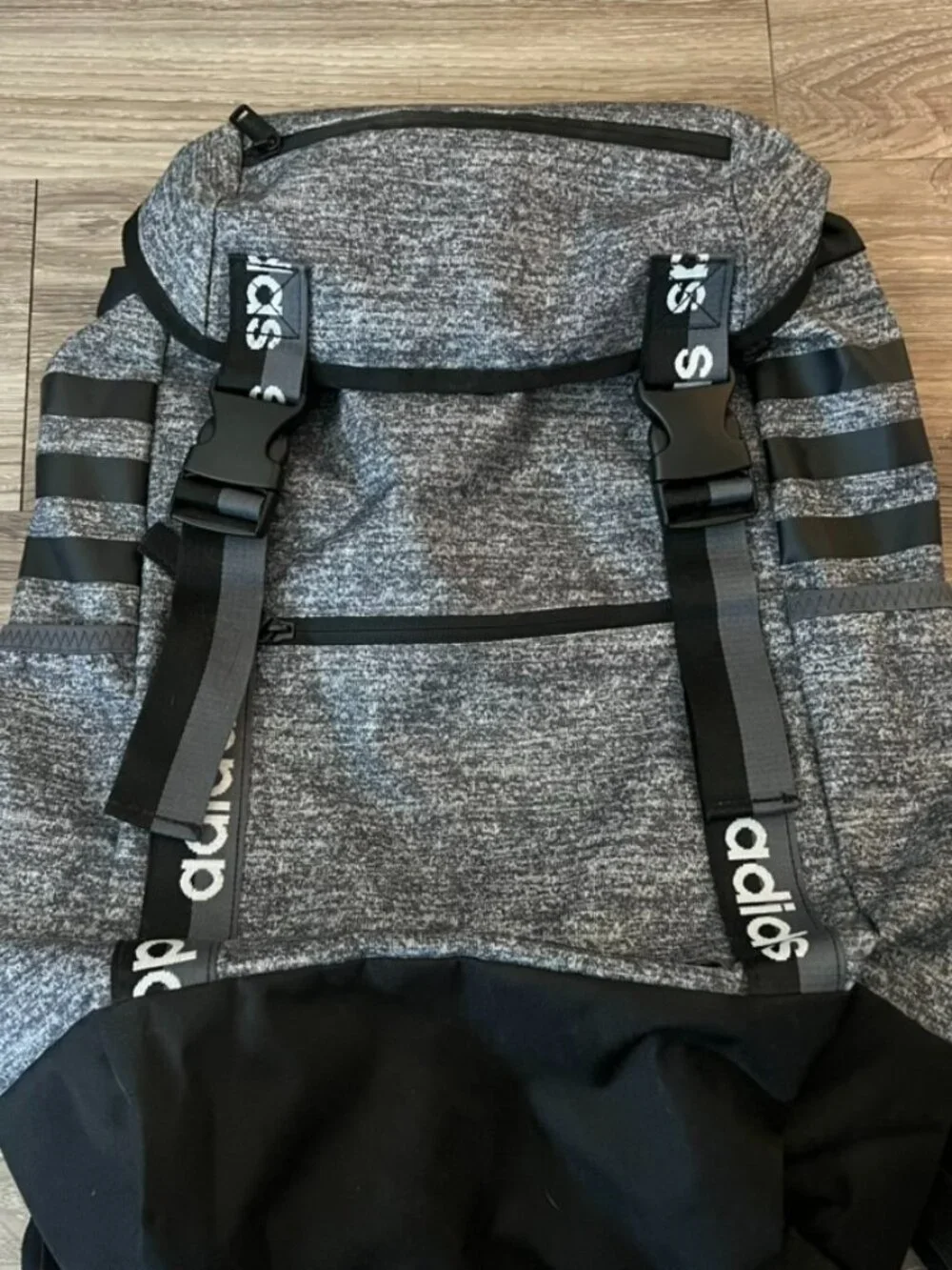 ADIDAS Heather Grey Black 3-Stripe Cinch Top Loader Backpack Rucksack
